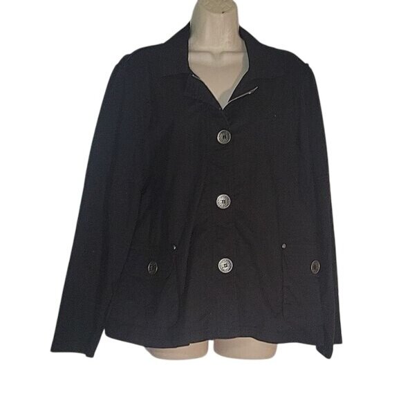 Oleg Cassini Black Cotton Button-Up Jacket Womens XL designer quiet luxury offic - Picture 4 of 7